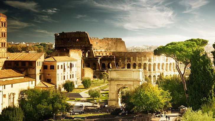 cityscape, architecture, Rome, Italy, old building, trees, ruin