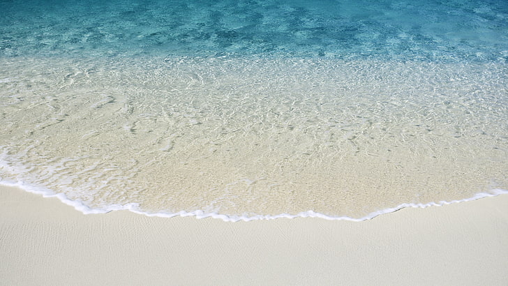 body of water crashing on white sand, beach, sea, summer, nature