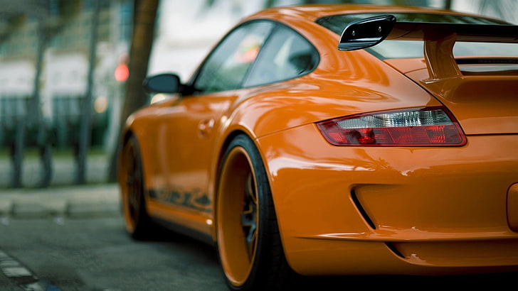 orange coupe, Porsche, Porsche 911, car, Porsche GT3, orange cars, HD wallpaper