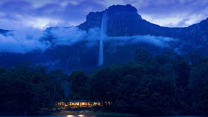 The Mighty Angel Falls In Venezuela, waterfall on brown mountain