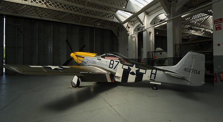 Mustang, P-51, Hangar, Fighter, HD wallpaper