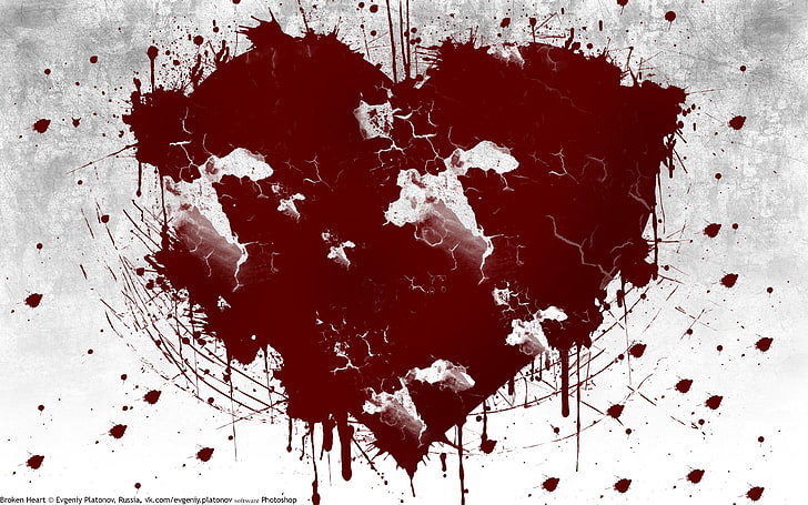red heart illustration, Blood, Cracked, Broken Heart, dirty, backgrounds, HD wallpaper