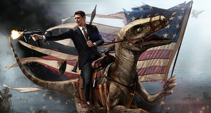 Artistic, Politics, Ronald Reagan, Velociraptor, HD wallpaper
