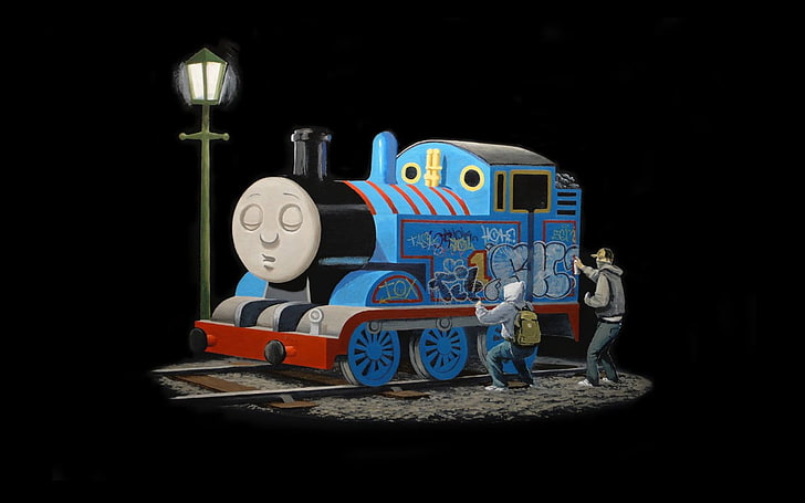 Thomas the train illustration, steam locomotive, graffiti, Thomas the Tank Engine