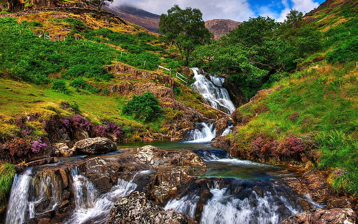 Waterfalls, Landscape, Mountain, Rock, Snowdonia National Park, HD wallpaper