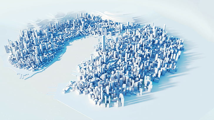 CGI  simple background  skyscraper  video games  minimalism  city  Mirrors Edge  cityscape  3D Blocks  3D  shadow  digital art, HD wallpaper