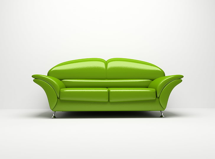 Sofa, green leather 2-seat sofa, Architecture, interior design, HD wallpaper