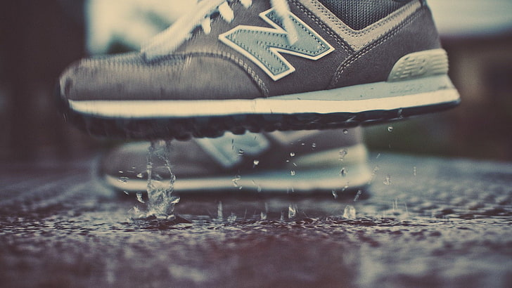 black-gray-and-white New Balance 574 shoes, drops, puddle, new balance. sneakers, HD wallpaper
