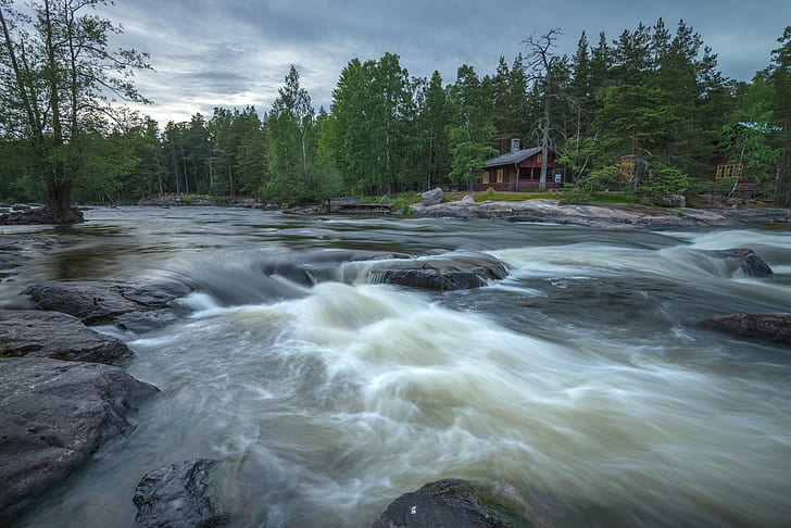 landscape photo of river at daytime, kymi river, kymi river, langinkoski, HD wallpaper