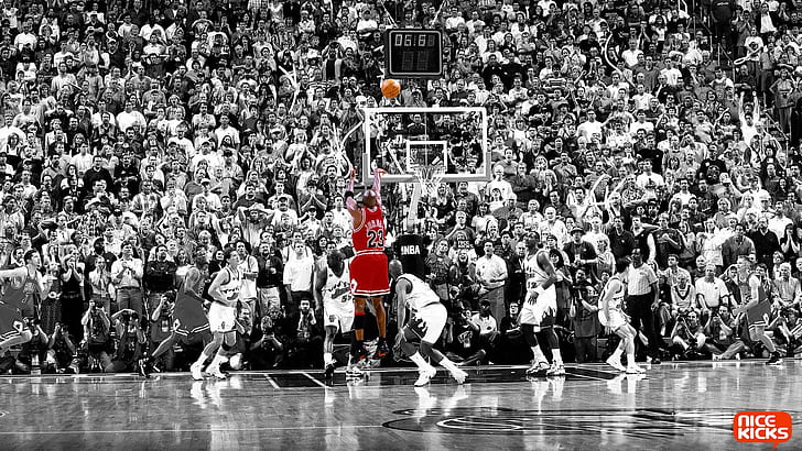 Basketball Jordan in Red HD, bw, fans, nice kicks, selective coloring, HD wallpaper