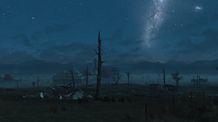 Fallout 4, Nuka World, night, stars, ambient, survival, HD wallpaper