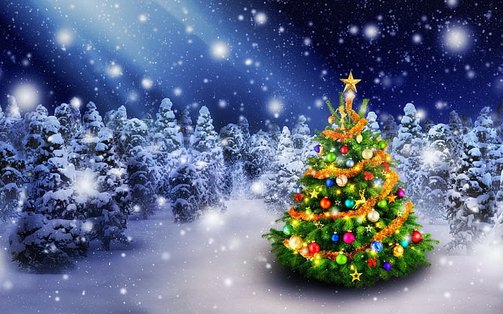 Christmas decoration tree, green mini christmas tree, snow, winter, HD wallpaper