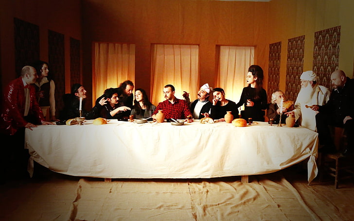 white tablecloth, The Last Supper, Reproduction, Leyla ile Mecnun