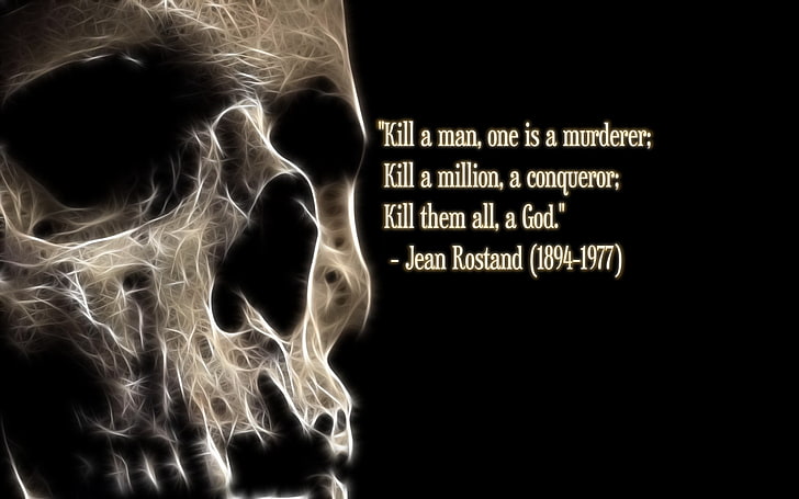Jean Rostand quote, skull, typography, Fractalius, human body part, HD wallpaper