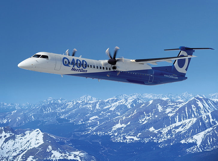 Bombardier Q400, white and blue Next Gen airliner, Aircrafts / Planes, HD wallpaper