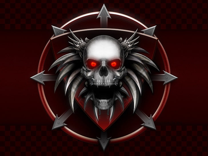 gray skill logo, Dark, Skull, red, human body part, fear, spooky, HD wallpaper