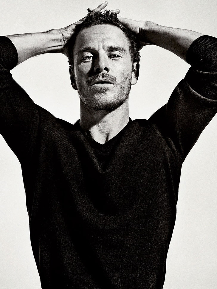 Michael Fassbender, monochrome, one person, front view, adult