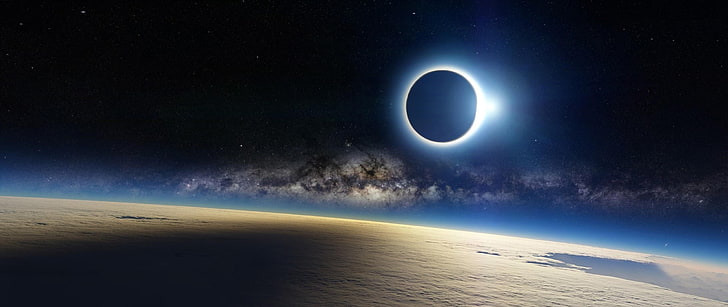 solar eclipse, space art, planet, digital art, moon, night, astronomy