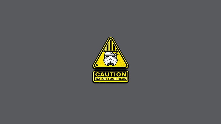 Caution logo, Star Wars, minimalism, humor, sign, stormtrooper