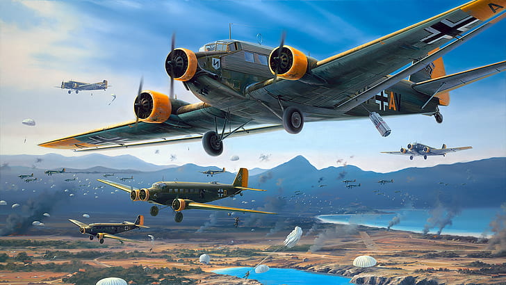 Junkers, military transport aircraft, engine, Ju 52, The Cretan operation, HD wallpaper