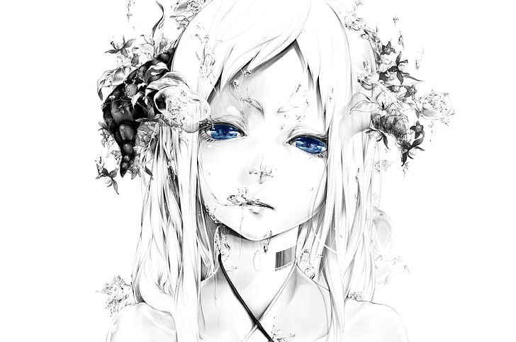 white haired female illustration, art, bouno satoshi, girl, face