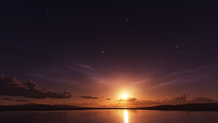 golden hour, sky, stars, water, sunlight, beauty in nature, tranquility