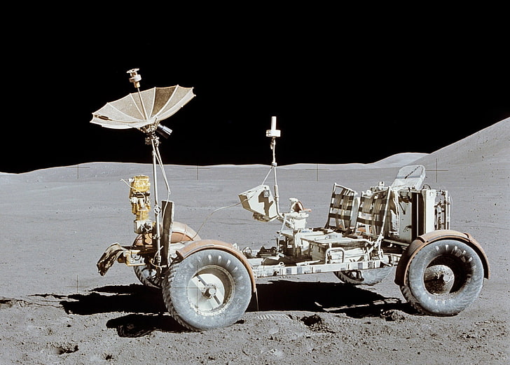 white and gray Lunar Moving Vehicle, Apollo, Moon, transportation
