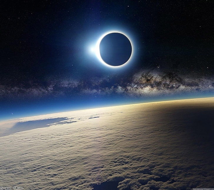 outer space digital wallpaper, sky, solar eclipse, space art