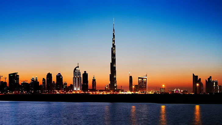 burj khalifa, skyline, cityscape, dubai, skyscraper, united arab emirates