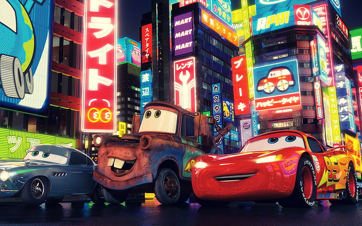 Disney Cars Tow Mater and Lightning McQueen digital wallpaper