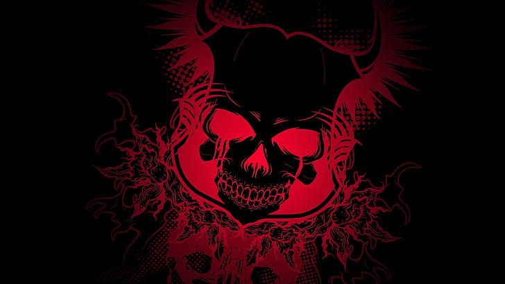 skull colorful gradient black dark devil, red, human body part