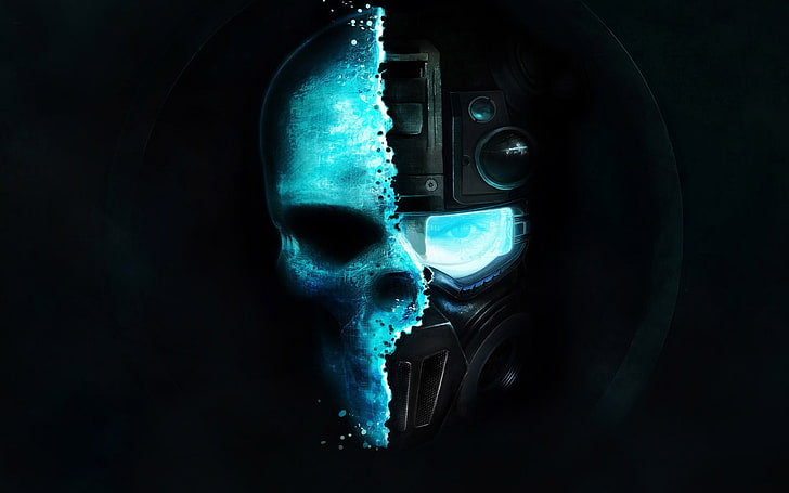 skull and robot illustration, Ghost Recon, video games, helmet