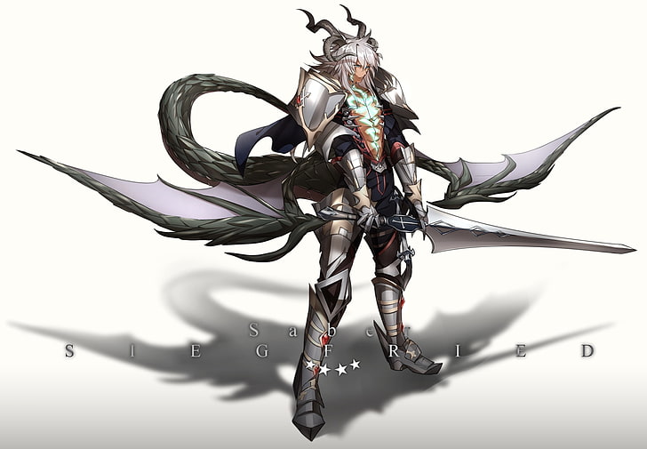 fate grand order, siegfried, saber of black, sword, Anime, white background