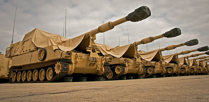 vehicle, artillery, howitzer, M109A6, U.S. Army, Paladin, sky, HD wallpaper