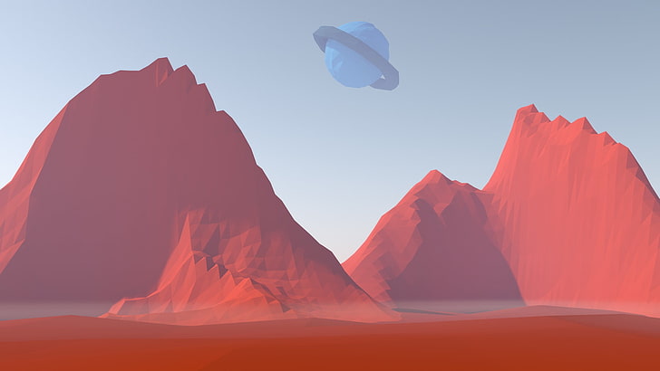3D orange mountains, low poly, Mars, planet, space, beauty in nature, HD wallpaper