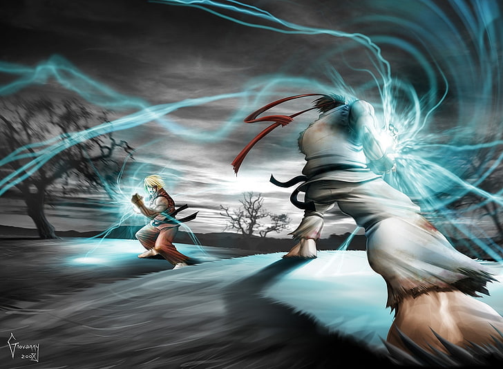 Street Fighter Ryu vs Ken, Street Fighter Ken and Ryu digital wallpaper