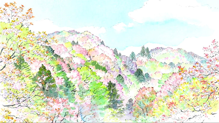 forest painting, The Tale of Princess Kaguya, animated movies, HD wallpaper