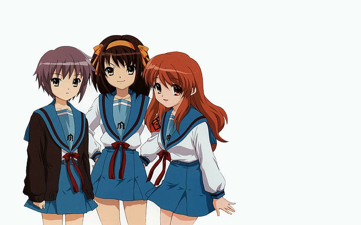 Anime, Anime Girls, The Melancholy of Haruhi Suzumiya, Suzumiya Haruhi, Nagato Yuki, Asahina Mikuru, 3 girl anime characters