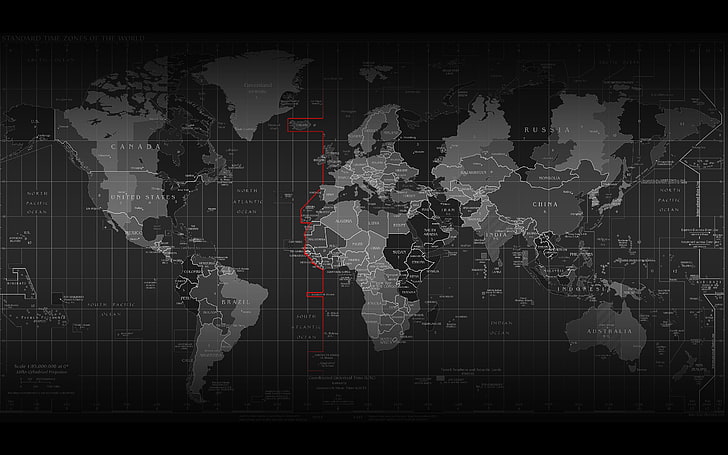 gray and black world map, time zones, infographics, cartography, HD wallpaper