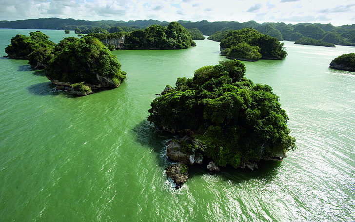 green islands, greens, water, drying, mainland, green color, scenics - nature