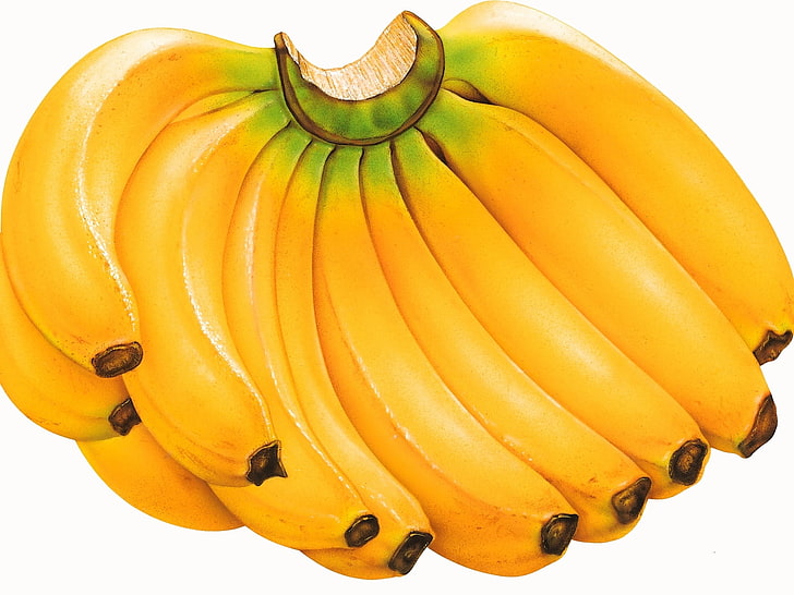 bunch of ripe bananas, cluster, fruit, food, yellow, freshness