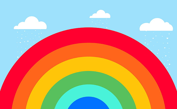 Rainbow, Cute, Vector, Love, Colors, Clouds, Vivid, happiness, HD wallpaper