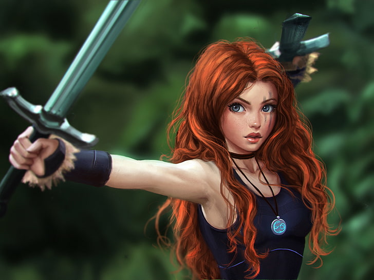 Celtic, fantasy Art, Original Characters, redhead, sword, warrior