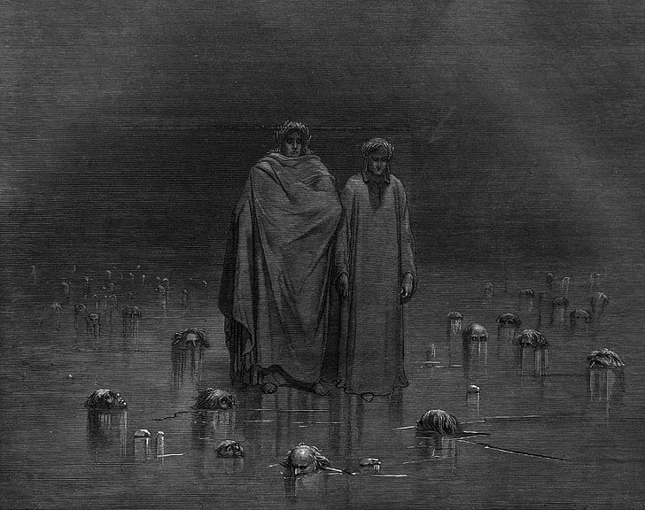 two men illustrations, The Divine Comedy, Dante's Inferno, Gustave Doré, HD wallpaper