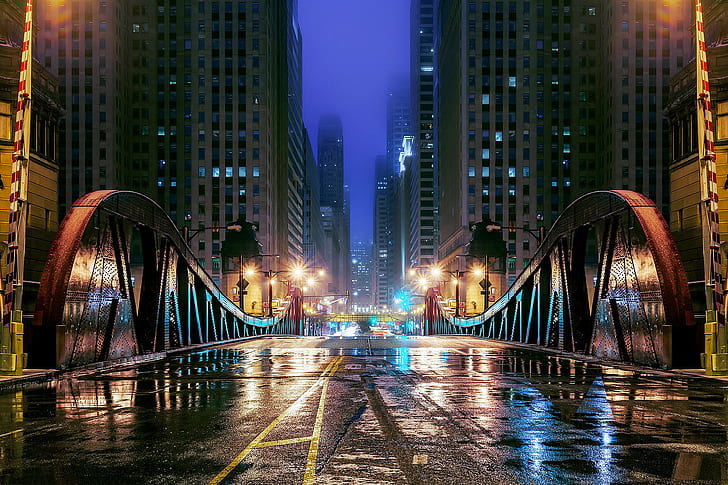 Chicago, Illinois, the city of bridges, grey concrete road, USA, HD wallpaper