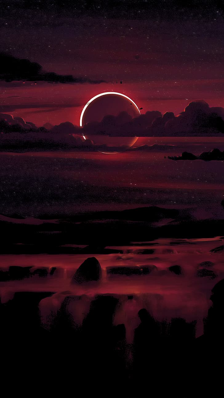 evening, solar eclipse, phone