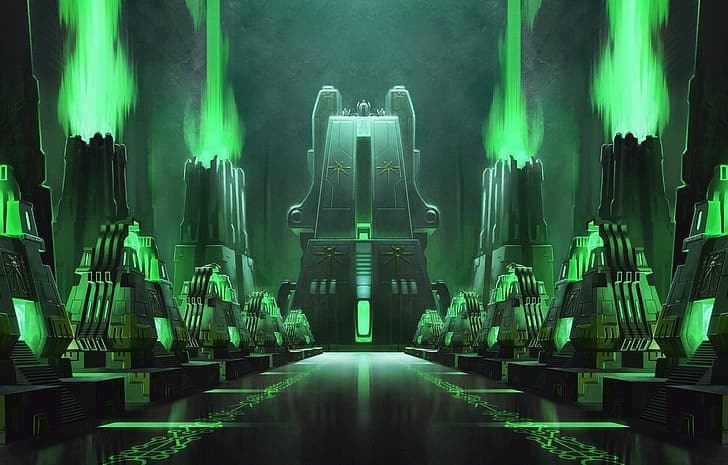 Warhammer, Warhammer 40,000, green, black, gold, C'tan, Necrons, HD wallpaper