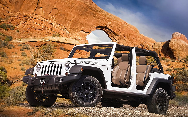 white and black Jeep Wrangler SUV, american car, 4x4, outdoors, HD wallpaper
