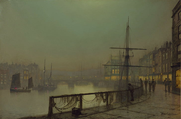 ship, John Atkinson Grimshaw, painting, ports, classic art