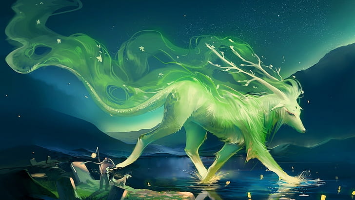Hd Wallpaper Animated Illustration Of Green 4 Legged Animal Fantasy Art Water Wallpaper Flare